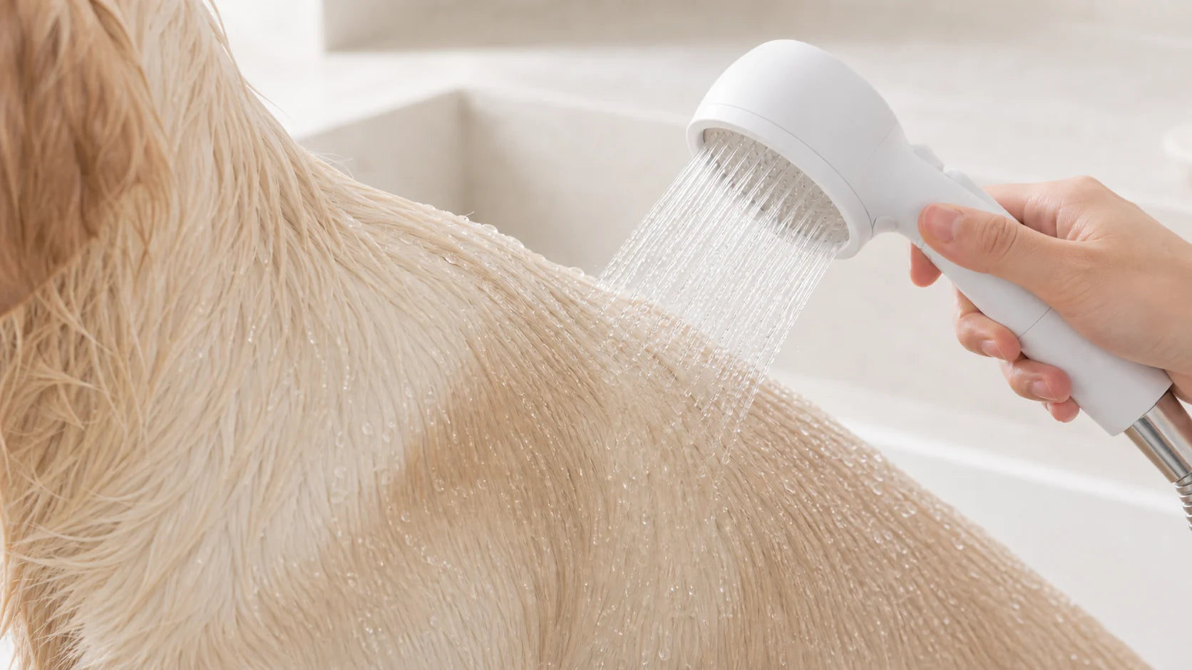 A final carbonated rinse moving through a clean dog coat