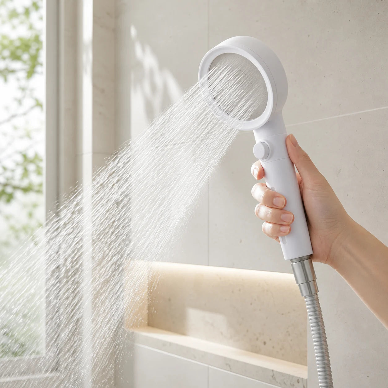 Strong clean water flow from the Supercharge Deluxe shower head
